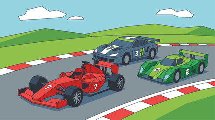 Fototapeta premium Low Poly Racing Cars Speed Sport Modern Vehicle Vector Illustration