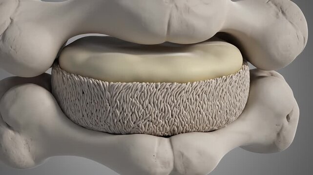 Detailed 3D Animation of a Healthy Lumbar Spine Intervertebral Disc With Vertebrae Bone Structure and Smooth Subtle Camera