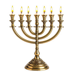 Fototapeta premium Bronze candelabrum with lit candles against a black background