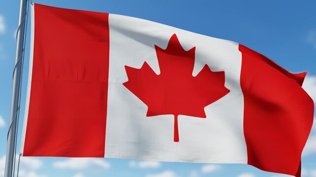 Canadian flag waving in the sky for commercial advertising, marketing campaigns, and creative projects