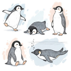 Obraz premium Adorable Penguin Illustrations in Various Playful Poses and Actions