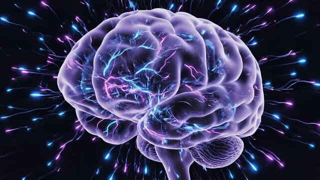 Human brain with neural activity for commercial backgrounds, digital design, and advertising