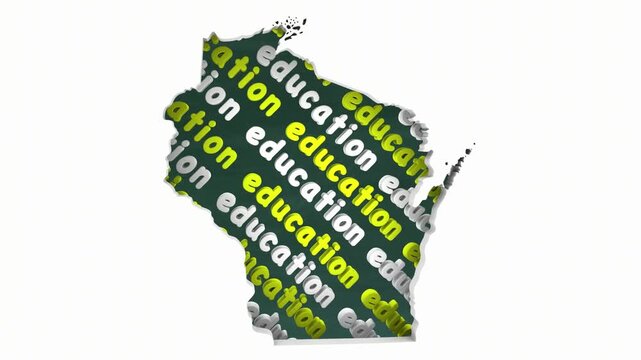 Wisconsin WI Education School Board District State Map Student Learning 3d Animation