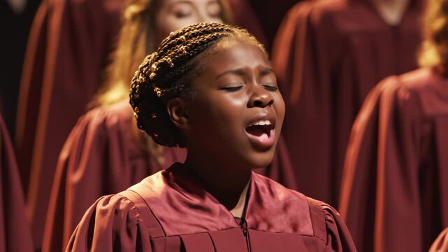 Singer in Choir Singing Expressively for commercial backgrounds, digital design, and advertising