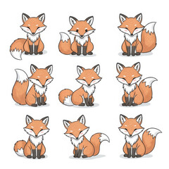 Obraz premium Cute cartoon foxes in various poses and expressions