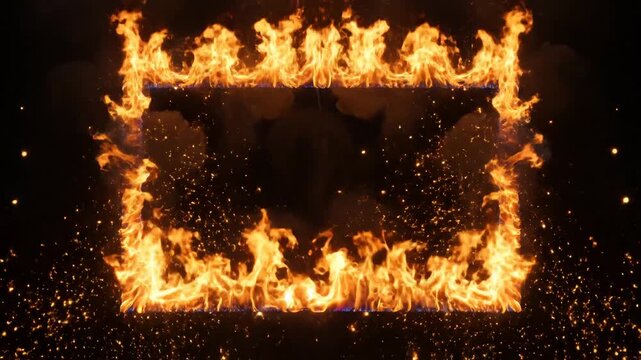 Flames forming a rectangular frame for commercial backgrounds, digital design, and advertising