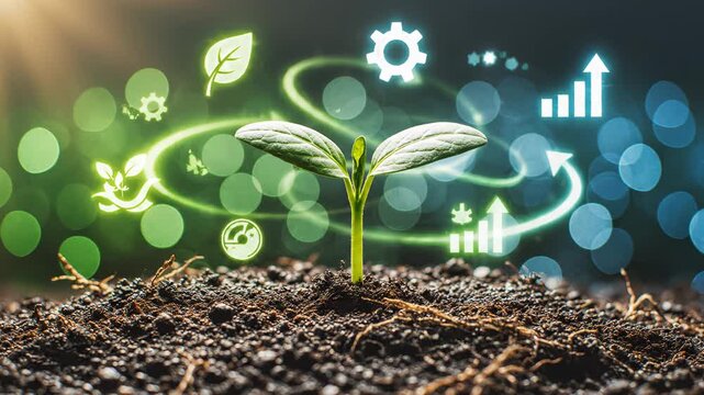 Sprouting plant with icons for commercial backgrounds, digital design, and advertising
