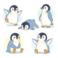 Obraz premium Cute cartoon penguins in various playful poses and expressions