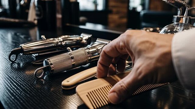 Barber tools on a table.