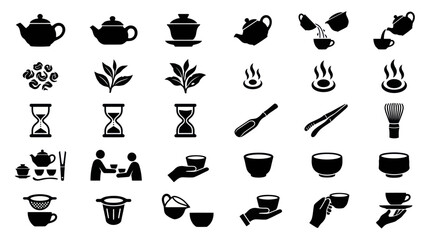 Naklejka premium Traditional Tea Ceremony and Matcha Preparation Icons