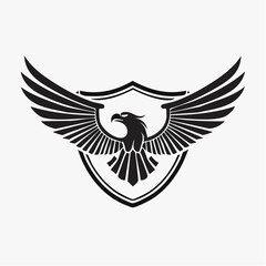 Fototapeta premium Eagle Crest Emblem Silhouette with Shield and Spread Wings - Vector Art