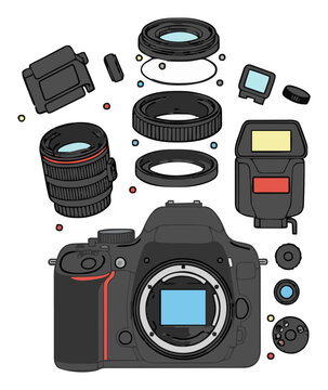 DSLR camera monochrome line art icon. Generative AI