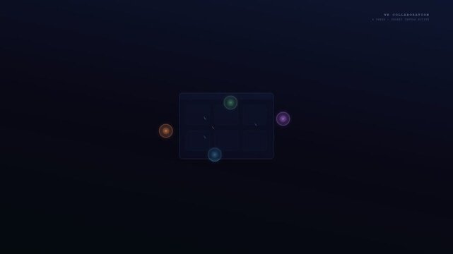 Envisioning future workspace concepts, a dynamic virtual reality collaboration interface displays interconnected users within a shared digital environment, interactive digital communication.