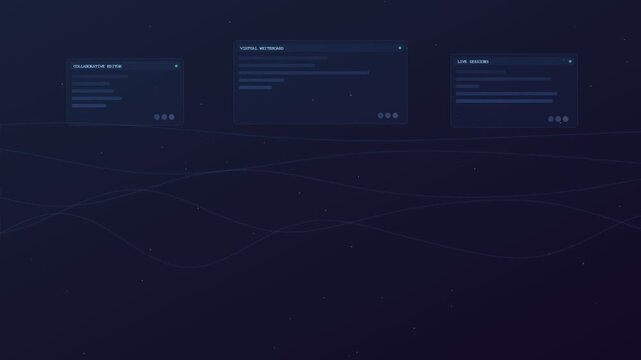 An innovative digital display illustrates future workspace concepts, presenting evolving data within a sophisticated dark themed user interface.