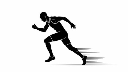 Fototapeta premium A black silhouette of a male runner in motion with speed lines on a white background conveying a sense of dynamic movement and energy.