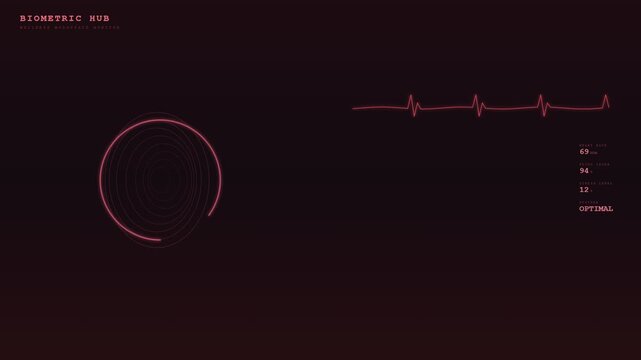 Observing personal wellness through future workspace concepts featuring a sophisticated biometric hub interface with real-time heart rate and stress level readouts.