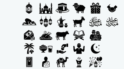 Obraz premium Islamic Religious Celebration and Eid Mubarak Culture Icon Set
