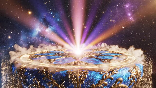 Ornate bowl in cosmic space for commercial backgrounds, digital design, and advertising