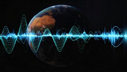 Fototapeta premium A globe with a vibrant sound wave emanating in front of it