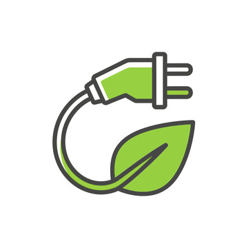 Green electric plug with leaf.