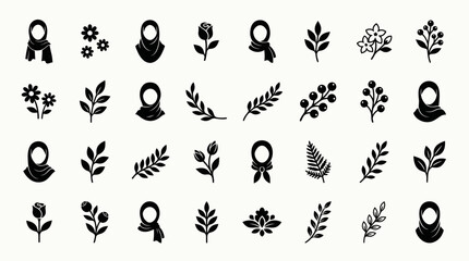 Obraz premium Modest Hijab Logos and Botanical Leaf Branch Graphic Design Elements
