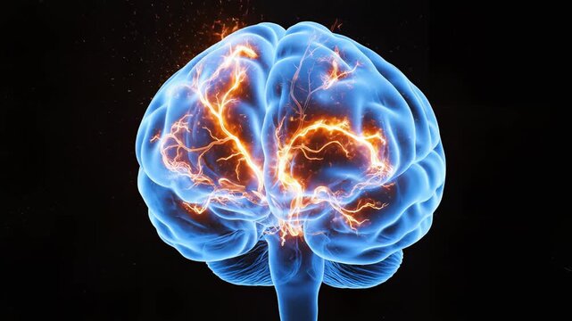 Human brain with neural activity for commercial backgrounds, digital design, and advertising