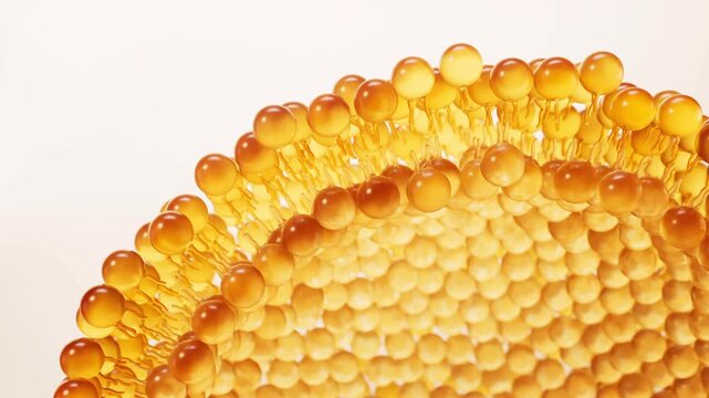 Dynamic motion of a vibrant yellow and orange cellular membrane or lipid bilayer, ideal for scientific and medical visuals.