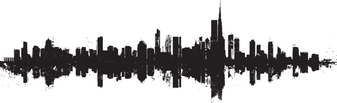 Diverse City Skylines Silhouettes  silhouettes of city skylines with clouds and sun, city skyline, urban skyline