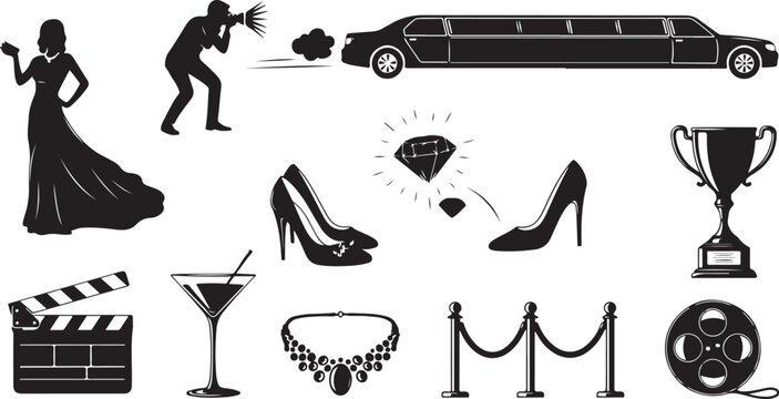 Luxury lifestyle icons and symbols in black and white