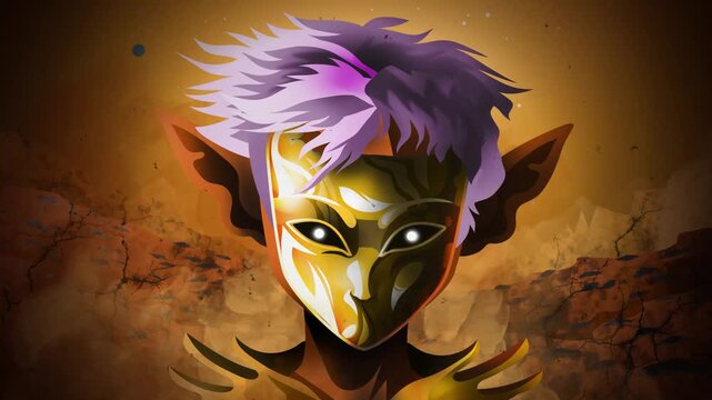 martian with golden mask on mars