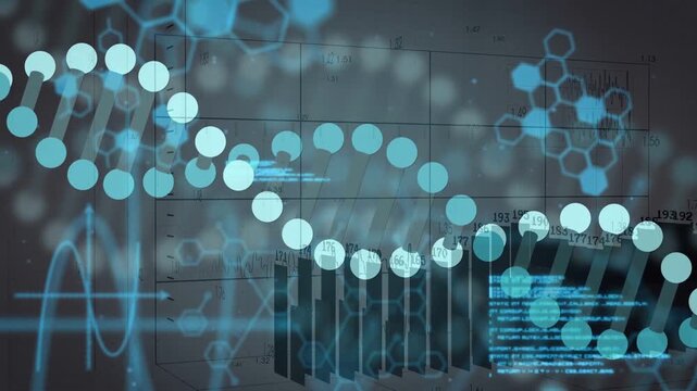 Cyan code block activating, helix emerging and sweeping left, undulating and pulsing, showing data