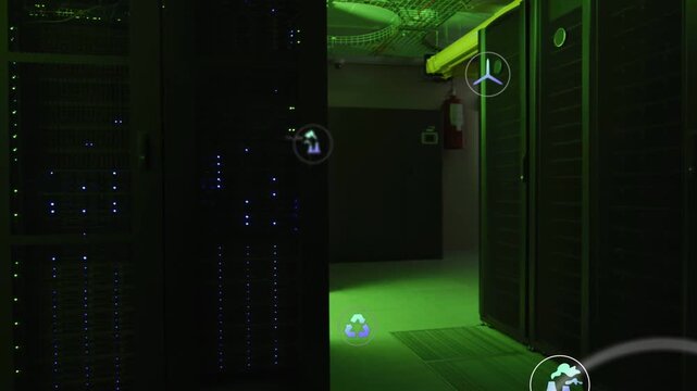 Monitoring system detecting data and projecting AR over data center racks, visualizing CO2 and code