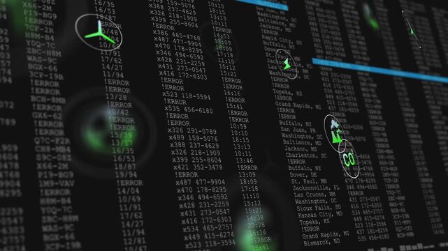 Telemetry UI loading, revealing columns, adding green nodes and scanning blue bars for monitoring