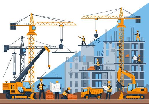 Construction workers on a building site.