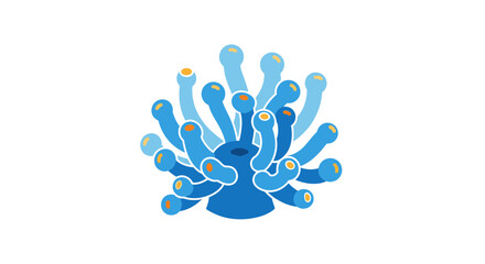 Fototapeta premium Blue Sea Anemone Marine Life Vector Illustration, Flat Style Graphic Design Element for Underwater Ecosystem and Ocean Biology Concepts, Isolated on White Background