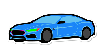 Fototapeta premium Blue Sports Car Vector Illustration, Flat Graphic Design of a Modern Coupe Isolated on White Background for Automotive Branding and Web Projects