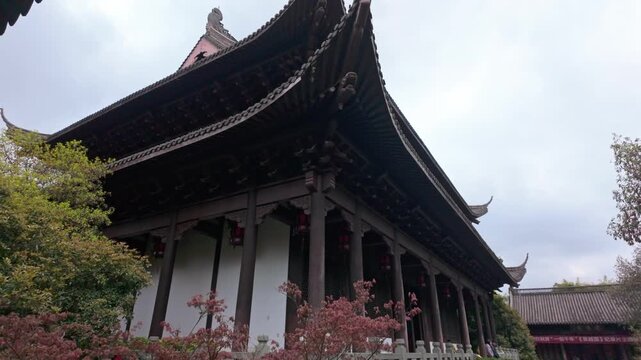 Spring scenery of ancient architecture with flying eaves and gardens