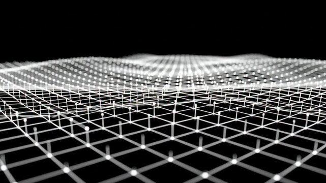 3d hexagonal grid network structure in black and white minimalist design
