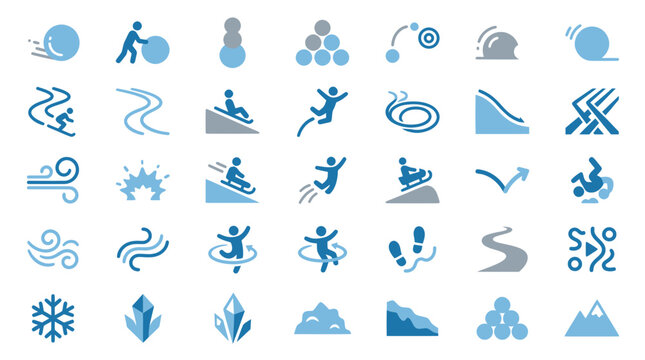 Winter Season Symbols and Snow Sport Icons for Weather Forecasting