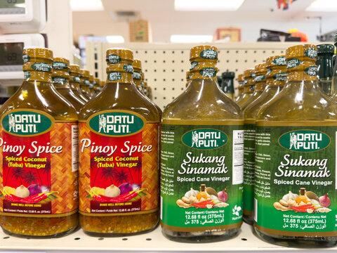 Datu Puti Pinoy Spice and Sukang Sinamak Vinegar Bottles Grocery Shelf