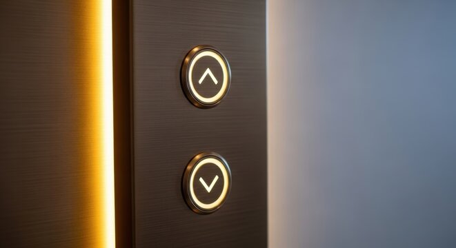 Brushed Bronze Elevator Button Housing with Illuminated Up and Down Arrows