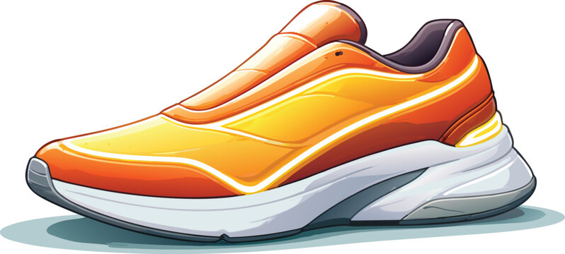 Futuristic slip on sneaker shoe vector illustration with seamless orange and yellow gradient design thick white sole modern concept footwear