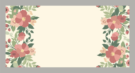 Fototapeta premium Elegant Floral Border Design with Watercolor Flowers and Leaves.