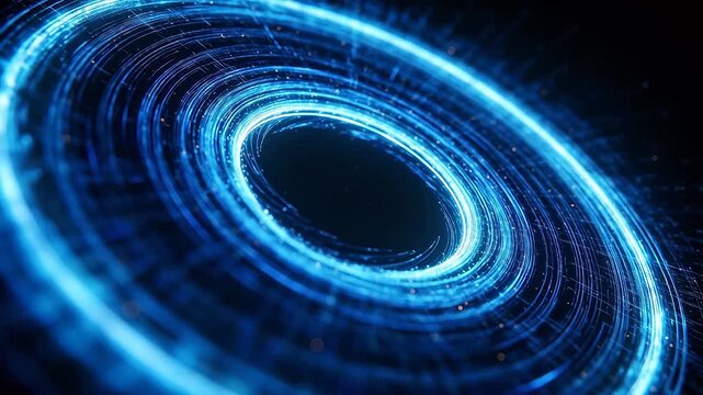 Blue spiral light vortex rotating on dark background