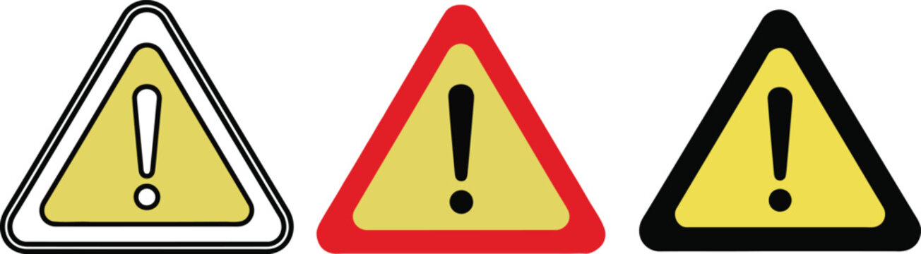 Three warning sign variations black red and yellow triangles with exclamation points