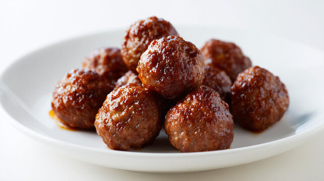 白い皿に盛り付けられた照り焼きソースが食欲をそそるジューシーな特製ミートボール