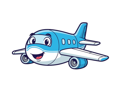 Cartoon Airplane with Smiling Face Character.