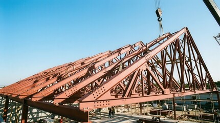 Naklejka premium Construction site with large metal truss.