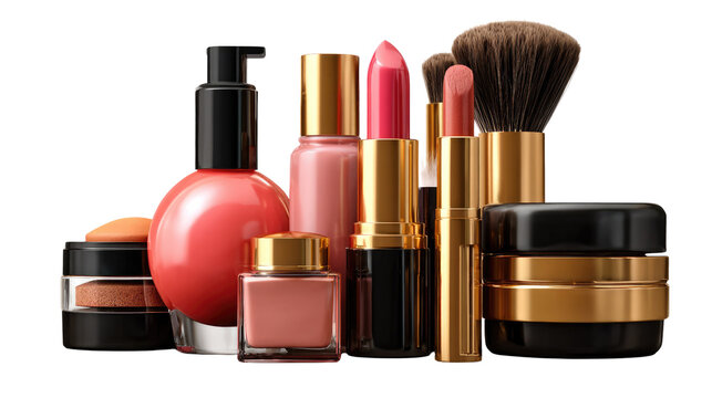 Cosmetics Collection: An array of cosmetic products is meticulously arranged, showcasing the tools of transformation and enhancing the natural beauty