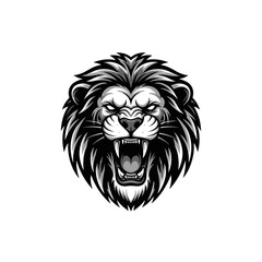Fototapeta premium Fierce roaring lion head illustration in black and white